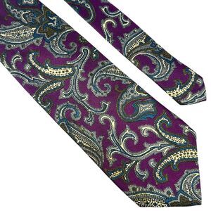 Robert Talbott Mens Neck Tie Paisley Purple 100% Silk Vintage USA 60" x 3.5"